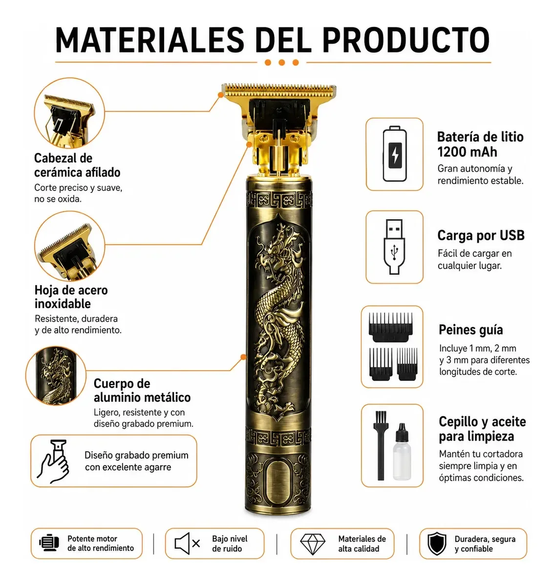 Máquina De Afeitar Trimmer Profesional Vintage T9 Dorado Oscuro — imagen 2 de 5