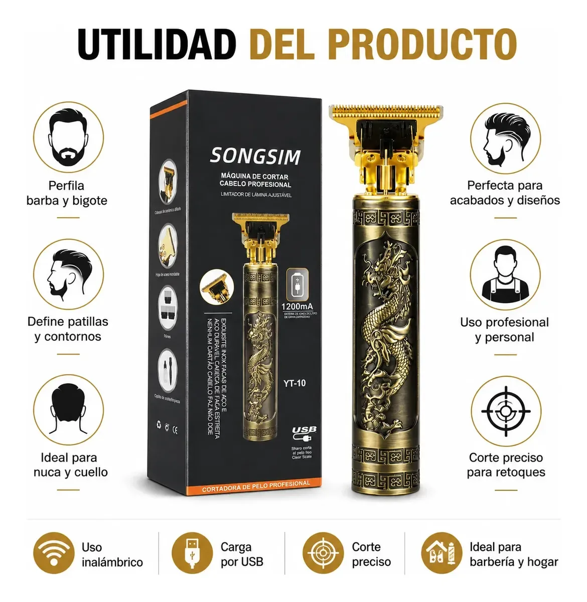 Máquina De Afeitar Trimmer Profesional Vintage T9 Dorado Oscuro — imagen 3 de 5