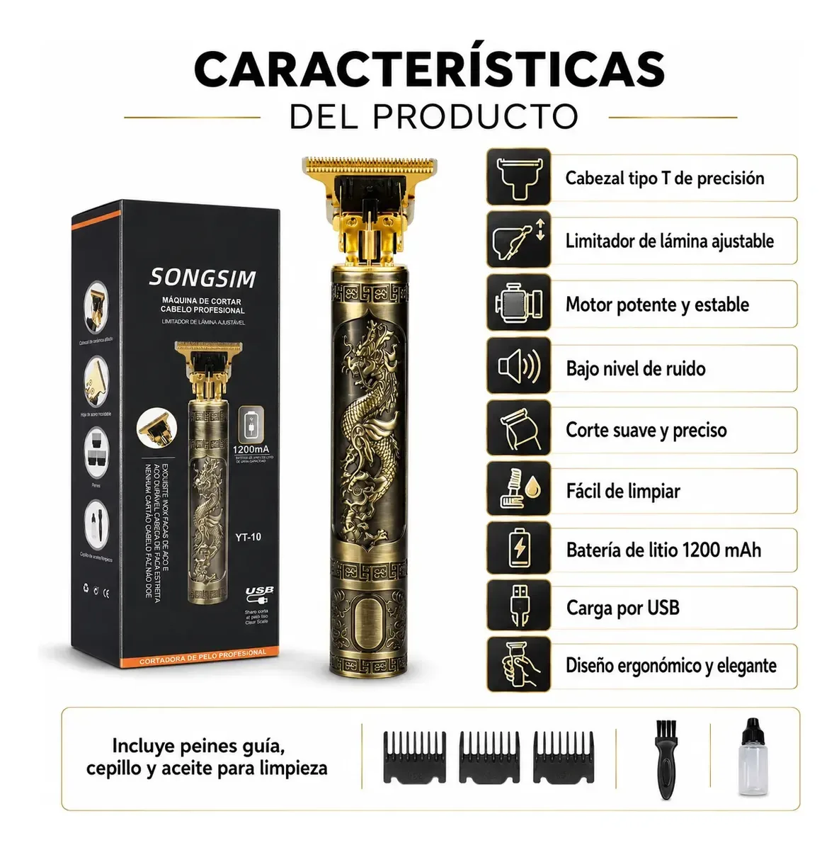 Máquina De Afeitar Trimmer Profesional Vintage T9 Dorado Oscuro — imagen 4 de 5