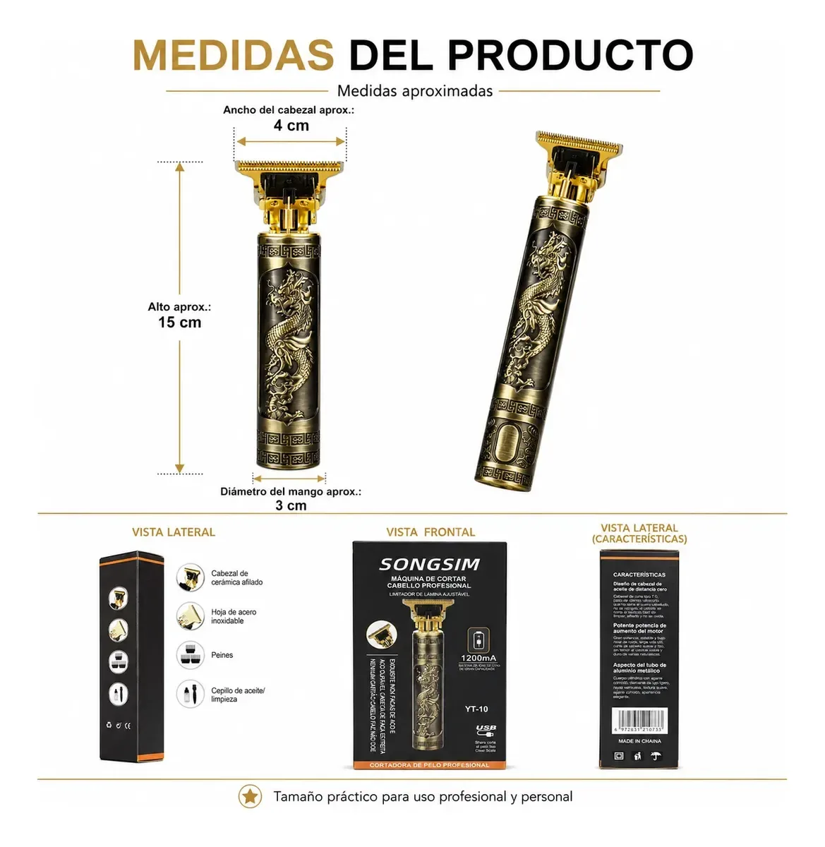 Máquina De Afeitar Trimmer Profesional Vintage T9 Dorado Oscuro — imagen 5 de 5