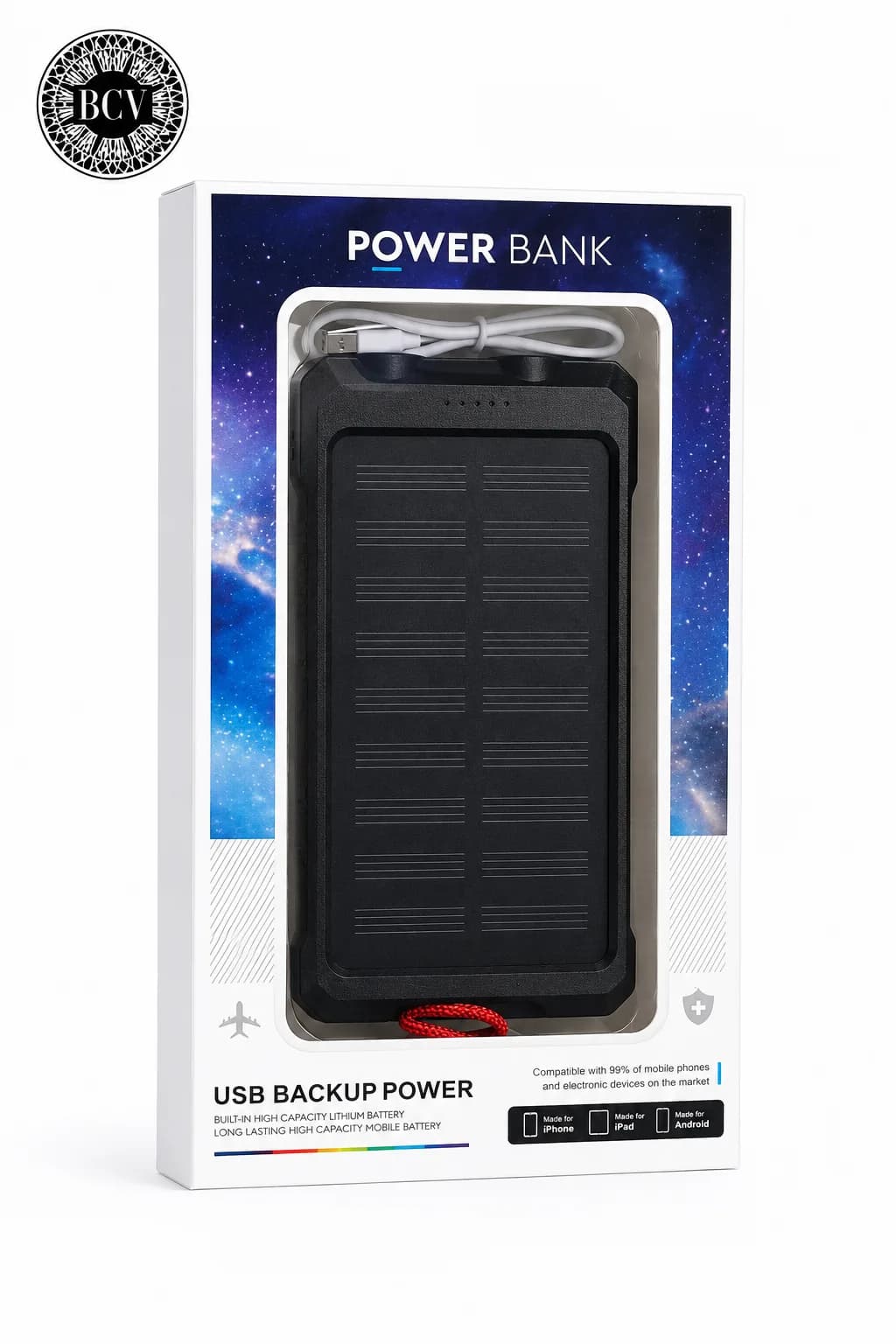 Power Bank Solar 10000mah Linterna Led 2 Puertos Usb Ladapu